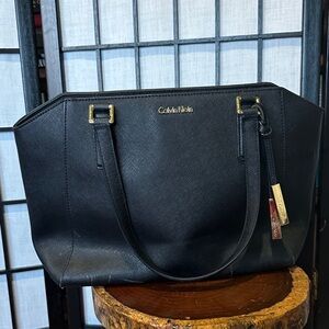 Black Calvin Klein Large Tote Bag Gold Hardware